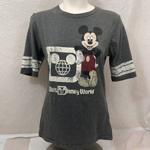 Disney Parks Walt Disney World Mickey Gray T Shirt Tee Top Womens M Distressed